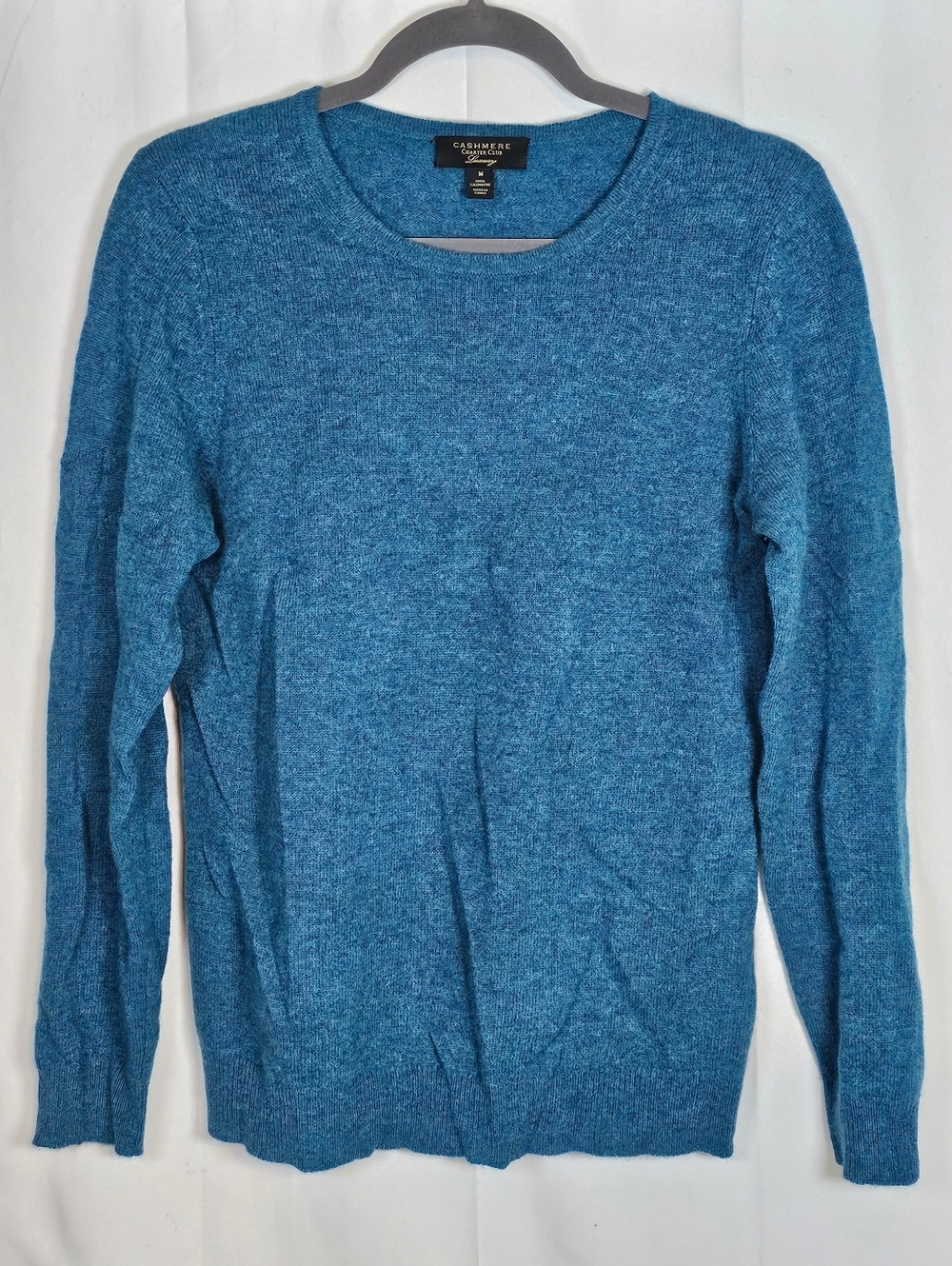 Charter Club Luxury crew neck 100% cashmere sweater Medium Beautiful Blue Green